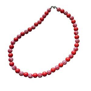 Red Beaded Necklace Statement‎ Fashion Jewelry Costume Accessory